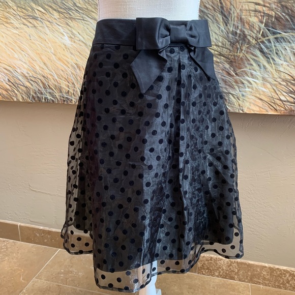 ELLE SZ 10 Swing skirt black w Bow pok a dot outer transparent lining NWT - Picture 3 of 9